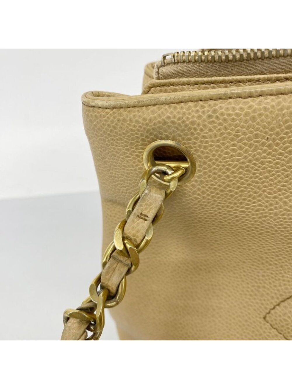 Chanel Chain Caviar Leather Beige Gold Tote - Picture 8 of 10